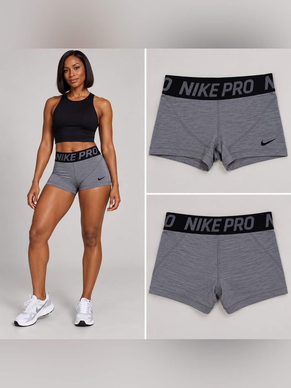 Nike Pro Dri-FIT 2 Inch Compression Shorts Heather Gray Black Size S